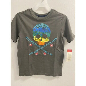 SKULL SKATEBOARD TEE SHIRT SIZE 7.  COLOR IS A DARK OLIVE GRAYISH